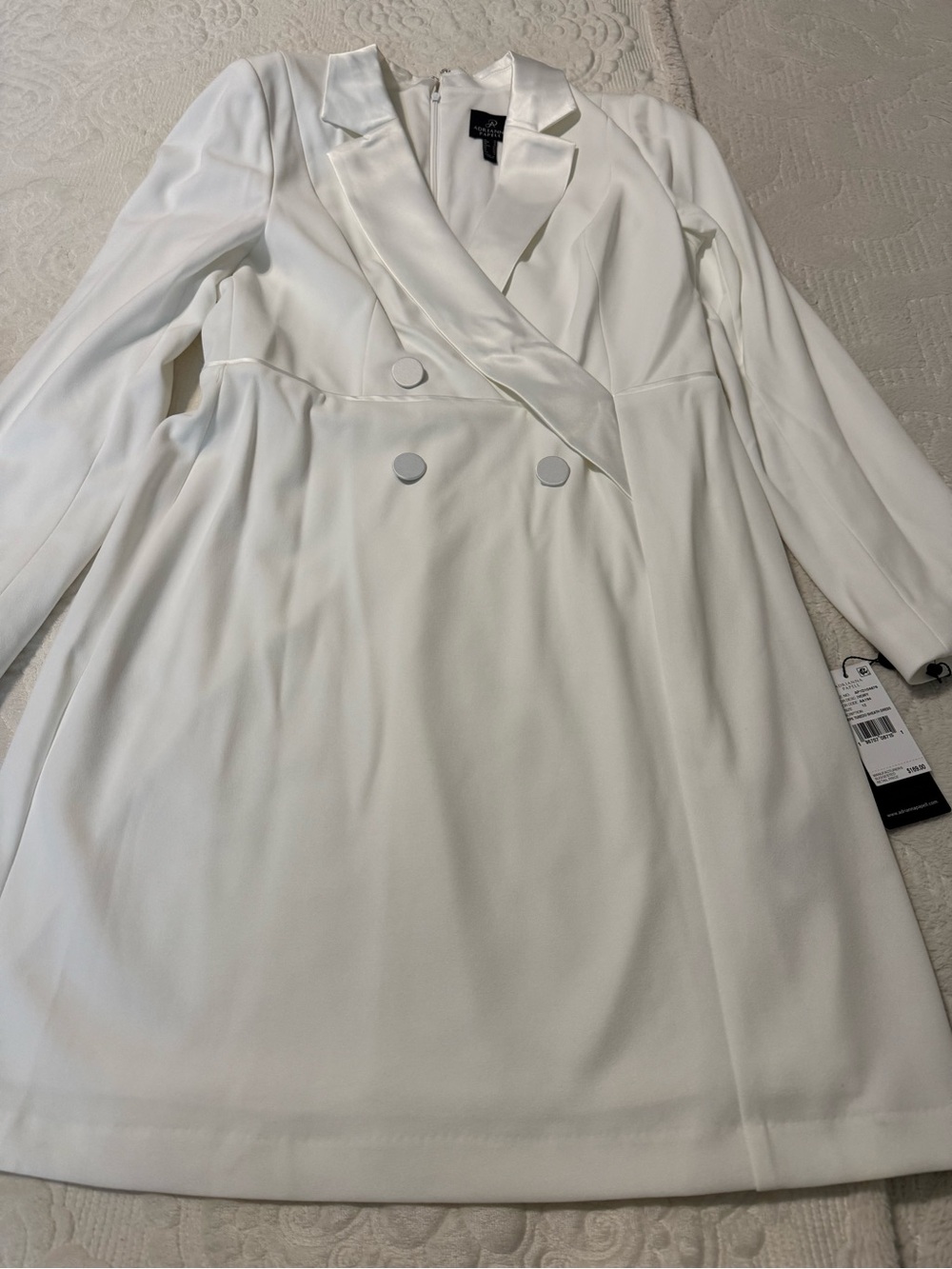 White Long Sleeve Double-Breasted Blazer Dress